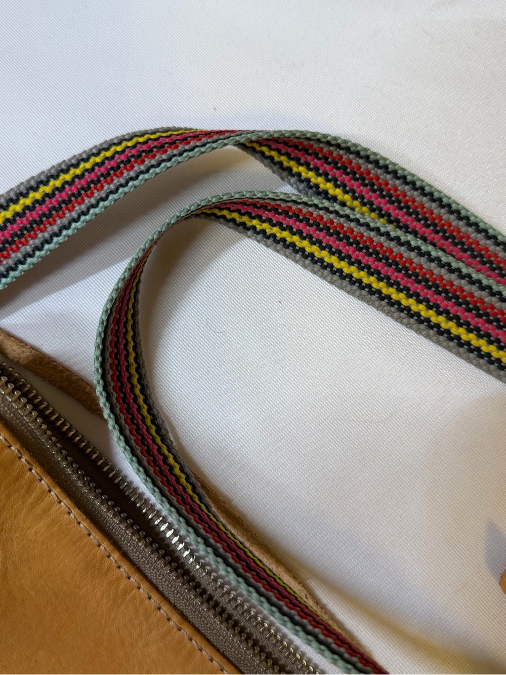 Consuela Natural Leather Crossbody Purse | Colorful Strap | Pre-Owned - Picture 2 of 9